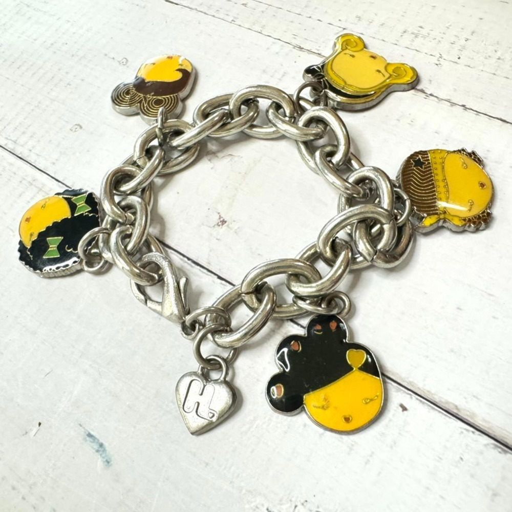Harajuku Lovers Charm Bracelet Gwen Stefani Silver Tone 5 Charms 7" Vintage Y2K
